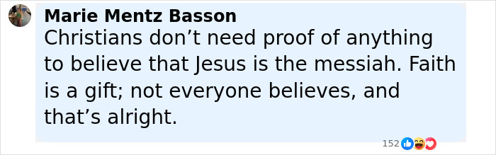 Comment by Marie Mentz Basson explaining faith in Jesus without needing proof, related to Shroud of Turin evidence. Comment by Marie Mentz Basson explaining faith in Jesus without needing proof, related to Shroud of Turin evidence.