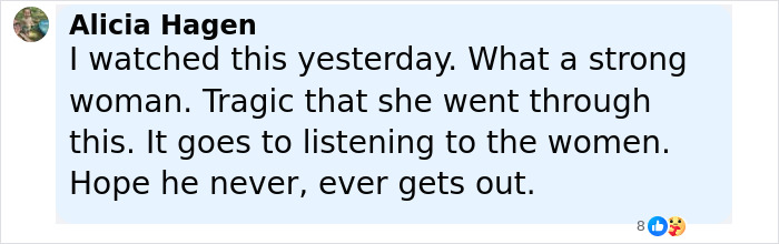 Comment praising a strong woman revealing eerie details about being held captive in a soundproof bunker by a stalker.