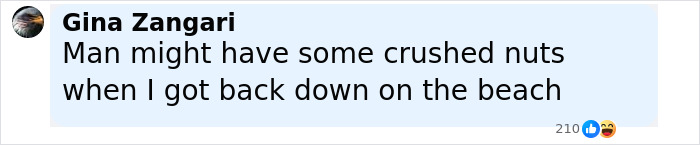 Screenshot of social media comment by Gina Zangari about an incident on the beach, related to mid-air parasailing assault. - 18