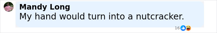 Comment by Mandy Long about hand turning into a nutcracker, highlighting reactions with likes and emojis. - 20