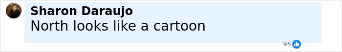 Comment from Sharon Daraujo saying North looks like a cartoon, related to Kim Kardashian letting 12-year-old daughter wear a corset controversy.