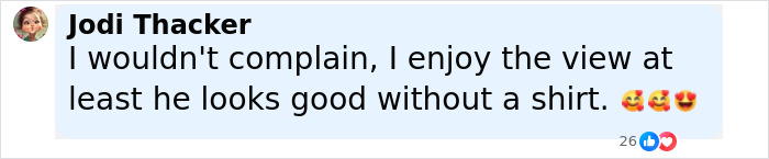 Comment from Jodi Thacker expressing enjoyment of the view and mentioning Dan Reynolds going shirtless.
