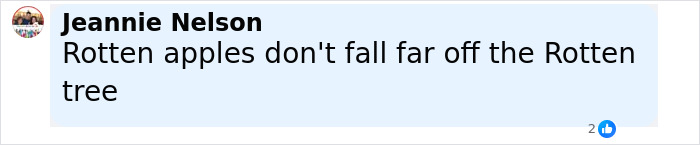 Comment on social media by Jeannie Nelson mentioning rotten apples as a metaphor related to behavior.