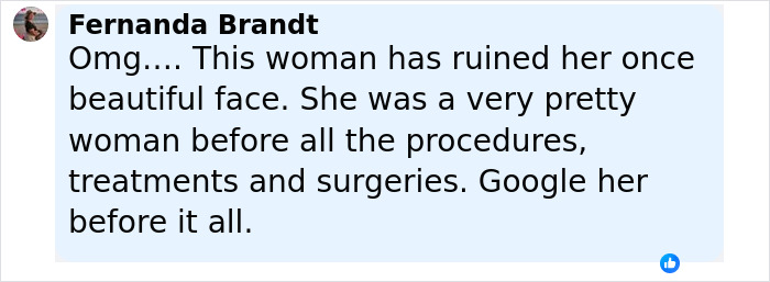 Comment expressing concern over Brandi Glanville chemically burning her face while trying to remove parasite.