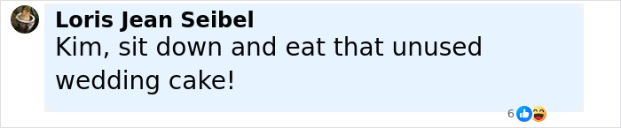 Comment on social media screen mentioning Kim and unused wedding cake referencing Andy Cohen&rsquo;s viral anti-LGBTQ activist roast.