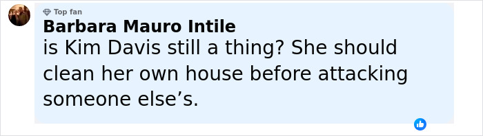 Comment from Barbara Mauro Intile criticizing Kim Davis amid Andy Cohen's viral roast of anti-LGBTQ activist debate.
