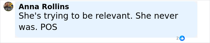 Screenshot of a social media comment criticizing relevance in a conversation about Andy Cohen roasting anti-LGBTQ activist Kim Davis.
