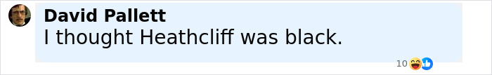 Comment by David Pallett stating he thought Heathcliff was black, related to controversial Wuthering Heights adaptation discussion.