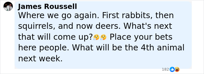Comment by James Roussell discussing the appearance of mutant deer with flesh bubbles and concerns about an animal outbreak in the US.