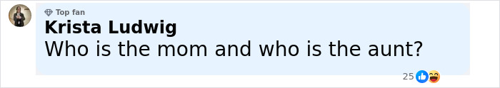 Comment from Krista Ludwig asking who is the mom and who is the aunt regarding conjoined twins Abby and Brittany Hensel seen with a newborn baby. Comment from Krista Ludwig asking who is the mom and who is the aunt regarding conjoined twins Abby and Brittany Hensel seen with a newborn baby.