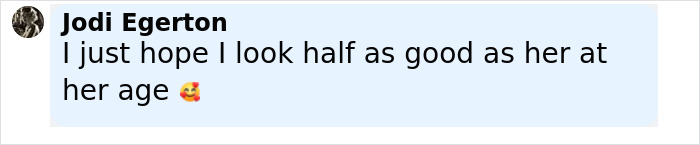 Fan comment praising Jamie Lee Curtis's viral cleavage moment with admiration and a smiling face emoji.