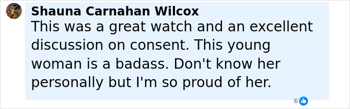 Comment by Shauna Carnahan Wilcox praising a young woman for sharing her story about being held captive by a stalker.