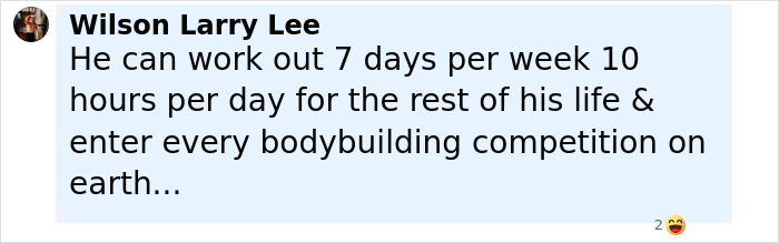 Comment by Wilson Larry Lee discussing intense workout dedication and bodybuilding in response to gym membership situation. Comment by Wilson Larry Lee discussing intense workout dedication and bodybuilding in response to gym membership situation.