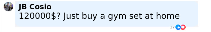 Comment about spending $120k on gym membership and suggesting to buy a gym set at home instead. Comment about spending $120k on gym membership and suggesting to buy a gym set at home instead.