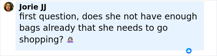 Comment questioning if Jennifer Lopez needs more bags while shopping after being refused entry into Chanel store.