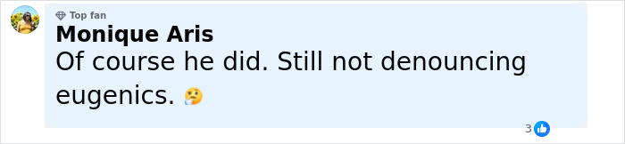 Comment by Monique Aris expressing skepticism, related to comedian Matt Rife and viral ad backlash discussion.