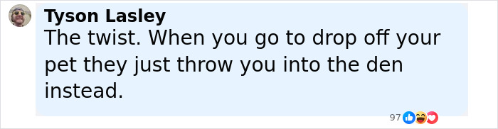 Screenshot of a social media comment joking about donating pets to help feed zoo predators as encouraged by the public campaign. - 7