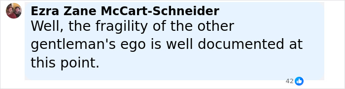 Screenshot of Ezra Zane McCart-Schneider commenting about ego fragility, related to Will Smith's co-actor publicity controversy.