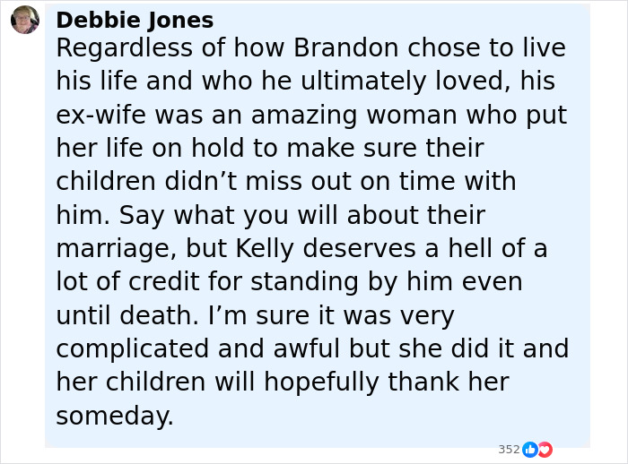Comment mentioning Kelly Clarkson's ex-assistant as Brandon Blackstock&rsquo;s soulmate in his obituary discussion.