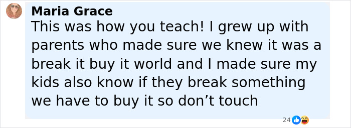 User comment about a 3-year-old breaking a $1,600 table at a caf&eacute; and the mother&rsquo;s responsibility to pay for it.