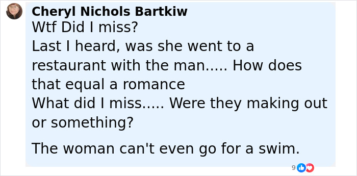 Comment discussing Katy Perry's bikini appearance amid breakup, rumored fling, and legal drama updates.