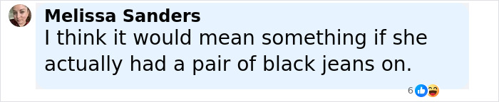 A Facebook comment from Melissa Sanders discussing the importance of black jeans in the Sydney Sweeney ad controversy. - 5
