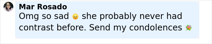 Comment from Mar Rosado expressing sadness and condolences about a 22-year-old law graduate passing after a routine CT scan.
