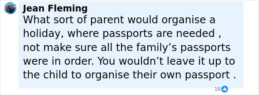 Comment about parents abandoning 10-year-old child at airport due to expired passport creating home alone vibes.