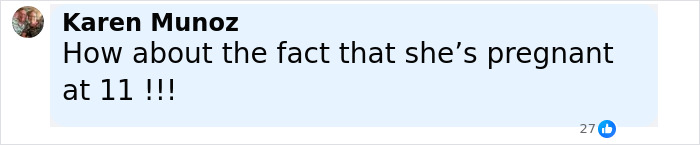 Facebook comment highlighting shock over an 11-year-old girl being pregnant, related to stepdad and mom felony charges.