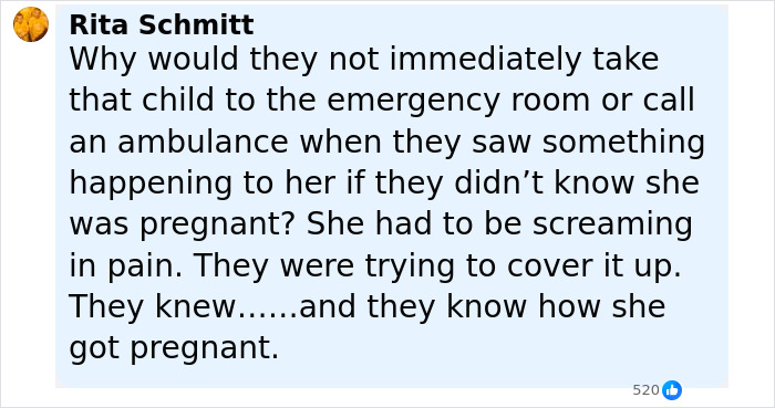 Comment expressing concern over failure to seek medical help after 11-year-old gives birth at home without assistance.