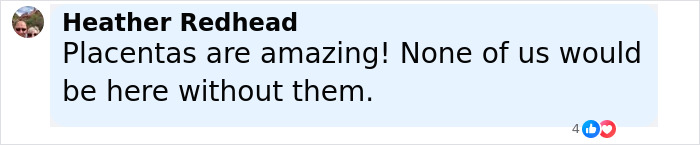 Social media comment expressing amazement at placentas, relating to Calvin Harris placenta photos and encapsulation birth announcement. - 19