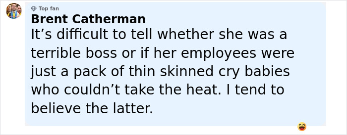 Comment from Brent Catherman about Ellen DeGeneres bullying controversy, questioning her behavior as a boss. Comment from Brent Catherman about Ellen DeGeneres bullying controversy, questioning her behavior as a boss.