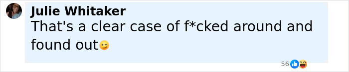 Comment from Julie Whitaker reacting to a story about a woman destroying her ex's car by pouring salt in engine and glitter in AC.