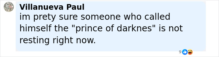 Screenshot of a social media comment discussing Ozzy Osbourne, related to rock legends and an intimate lakeside farewell.