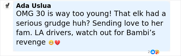 Comment expressing shock over the former Miss Universe contestant&rsquo;s death at 30 after an elk collision accident.