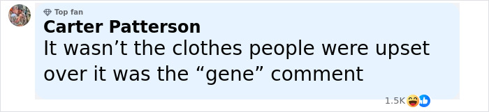 Screenshot of a Facebook comment mentioning upset fans reacting to a gene comment in Beyoncé denim ad controversy. - 9