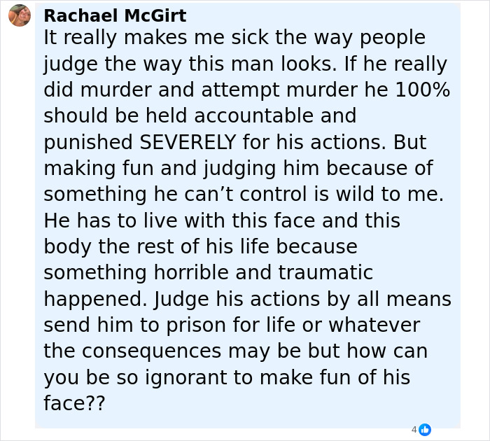 Comment discussing public judgment of a man linked to Batman villain and homicide after turning himself in.