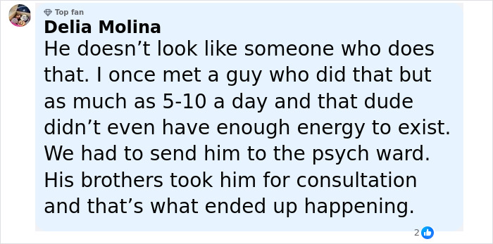 Comment from Delia Molina discussing claims related to Jeffrey Dean Morgan and his personal habits.
