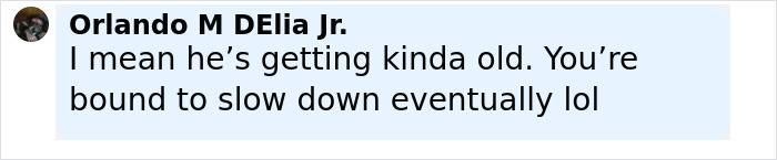 Text message from Orlando M DElia Jr. joking about aging and slowing down over time. Keywords: Jeffrey Dean Morgan viral theory response.