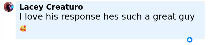 Facebook comment by Lacey Creaturo expressing admiration for Jeffrey Dean Morgan's response to viral theory claims.