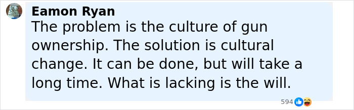 Screenshot of social media comment about gun culture related to Minneapolis massacre culprit manifesto and photos before fatal rampage.