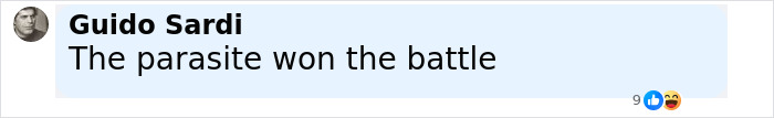 Comment by Guido Sardi stating the parasite won the battle, with reaction icons visible below the message.