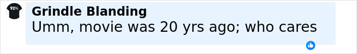 Comment by Grindle Blanding stating movie was 20 years ago and expressing indifference, related to Will Smith's co-actor claim.