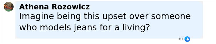 Comment by Athena Rozowicz expressing disbelief over upset about a writer who trashed Sydney Sweeney and faced karma.