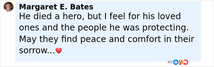 Comment expressing sorrow for a good Samaritan who tried to protect a helpless mom and children from an attacker.