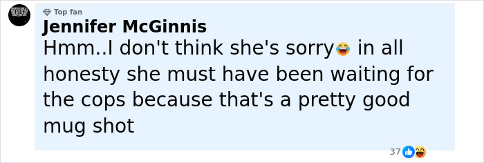 Screenshot of a Facebook comment by Jennifer McGinnis discussing a woman's actions and saying she doesn't seem sorry.