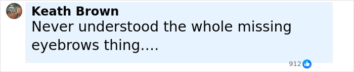 Comment from Keath Brown criticizing missing eyebrows trend, highlighting Jenna Ortega fans' opinions on Wednesday looks.