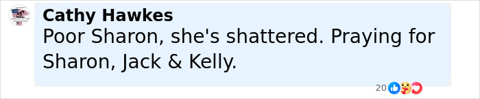 Comment by Cathy Hawkes expressing sympathy and prayers for Sharon, Jack, and Kelly amid rock legends' intimate lakeside farewell for Ozzy Osbourne.