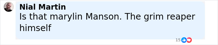 Comment mentioning Marilyn Manson as the grim reaper himself in a discussion about rock legends.