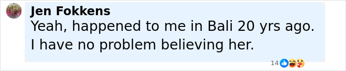 Comment from Jen Fokkens sharing a personal experience related to mid-air assault while parasailing, expressing belief and support. - 16